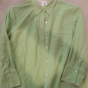 Womens Maternity Green Button Shirt With Pretty Cuffs, Size S